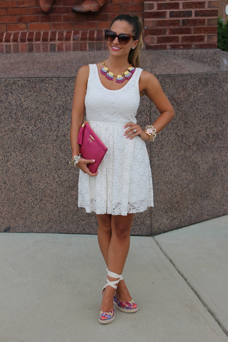 White dress pink shoes best sale